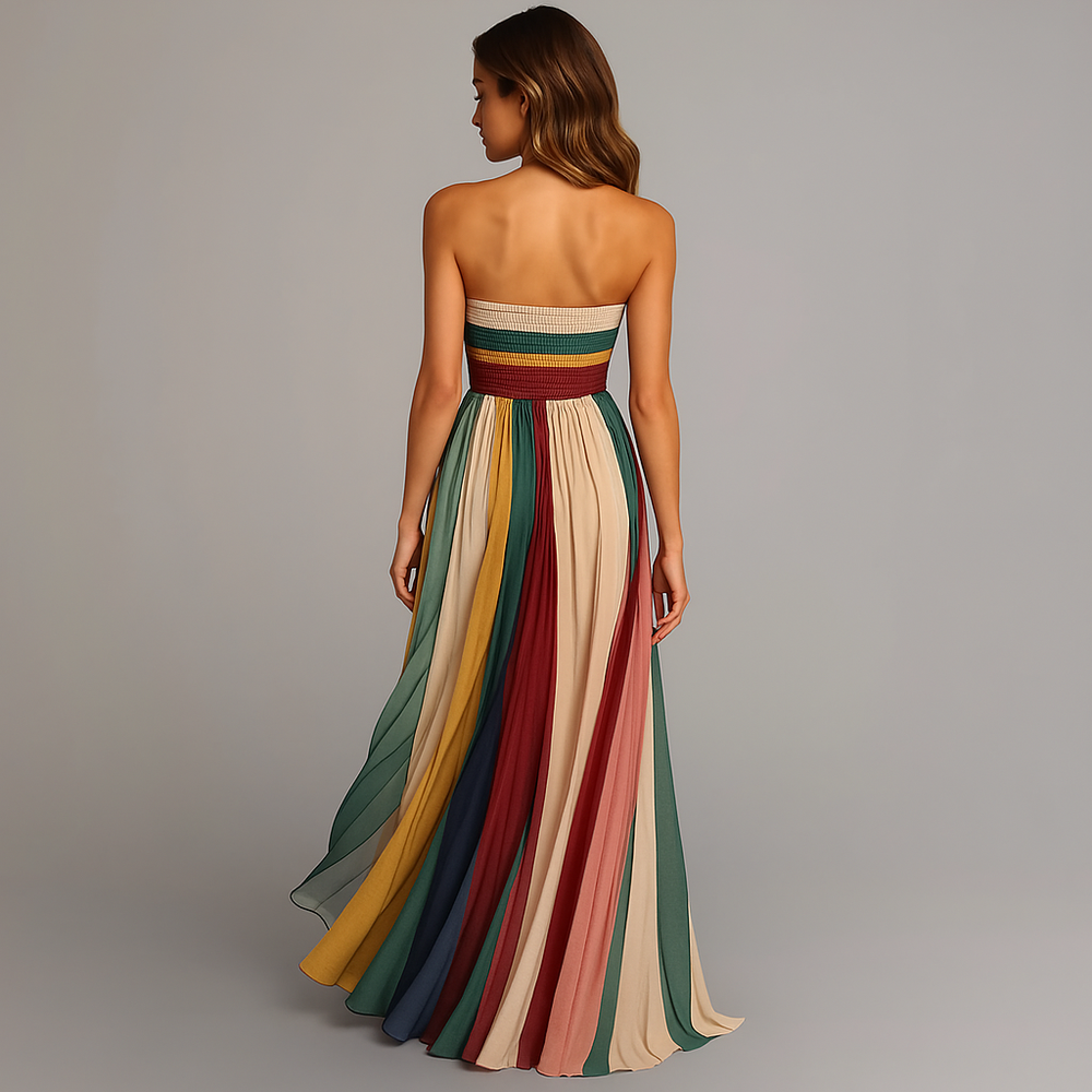 Ximena | Vestido Midi Plisado sin Tirantes